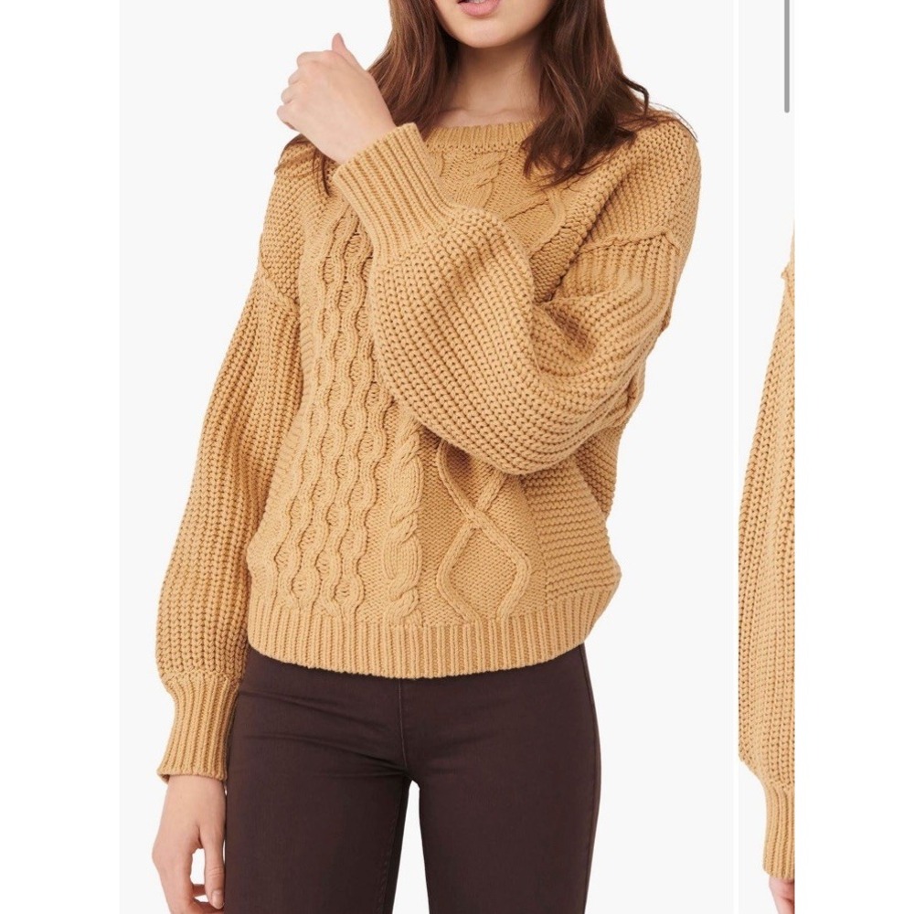 Free‎ People Dream Cable Crewneck Sweater Size XL Classic Camel